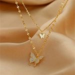 Cold Style Butterfly Double Layer Golden Necklace