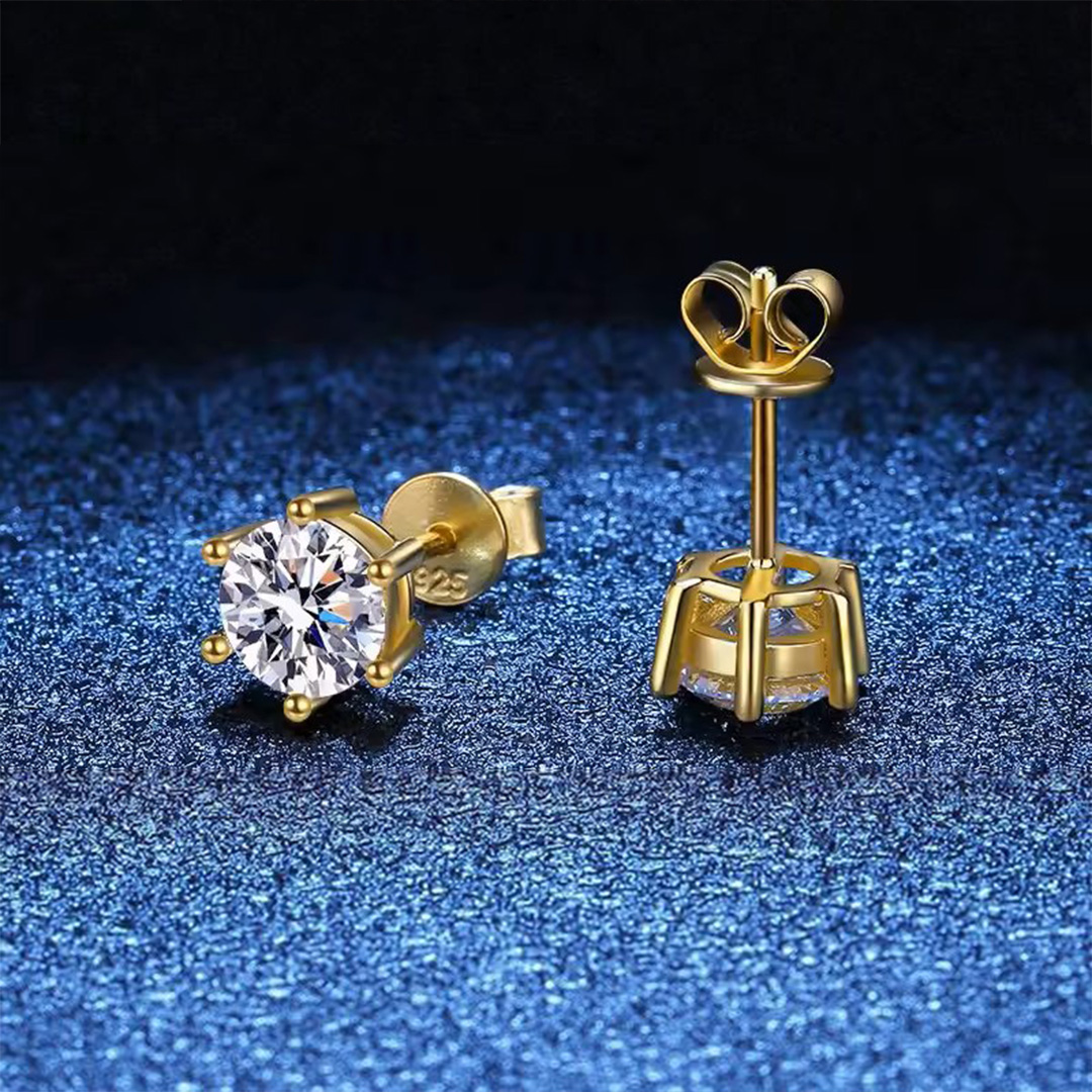 1 Stone er Italian Diamond One Stone Golden Earring - Image 1