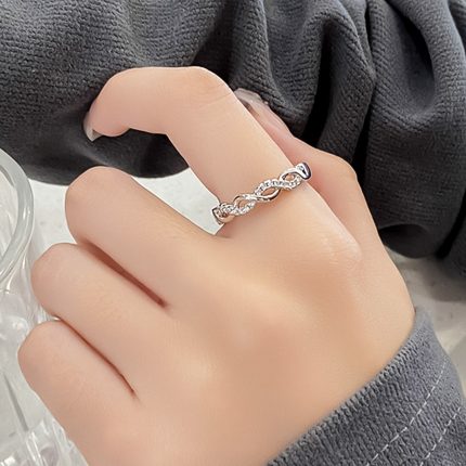 light luxury diamond-studded small twist braided open ring