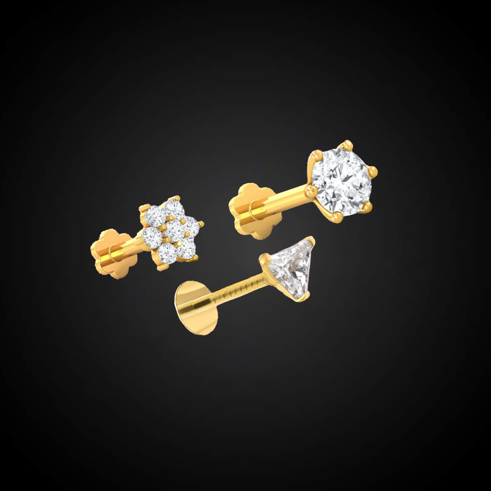 2 Italian Diamond One ,Seven & Triangle Shape Stone Nose Pin - Image 1