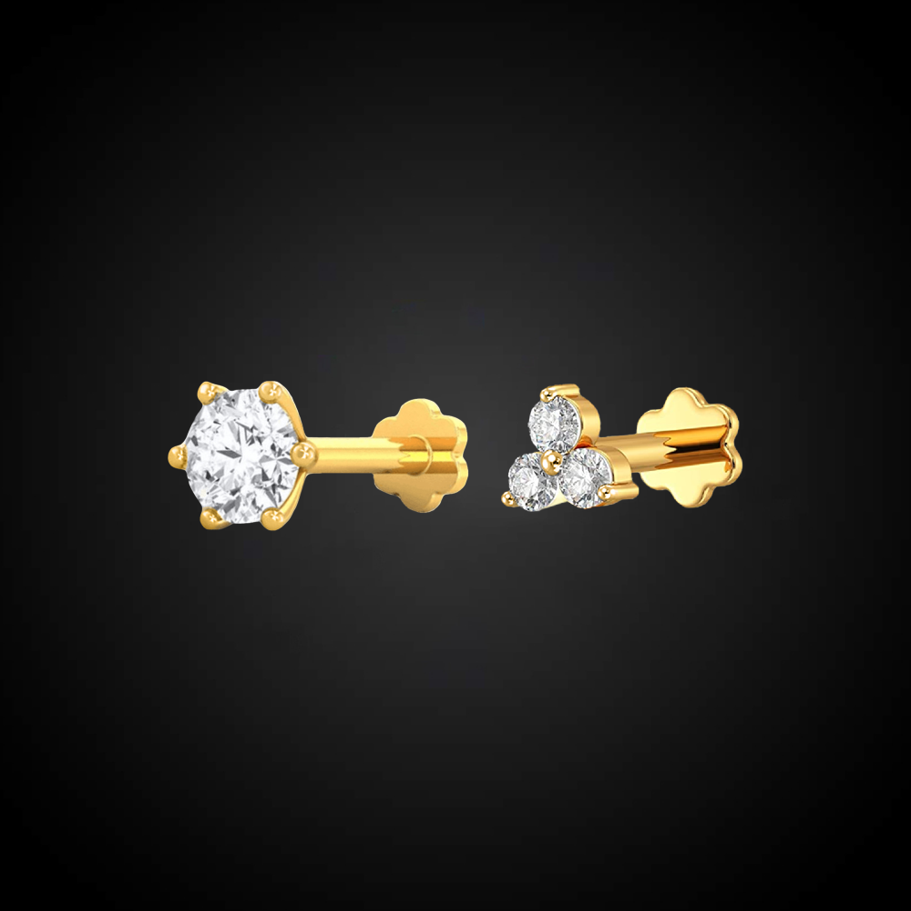 3 Italian Diamond One Stone & Three Stone Nose Pin - Image 1
