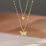 Cold Style Butterfly Double Layer Golden Necklace - Image 3