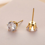 Italian Diamond One Stone Stud Golden Earring - Image 3