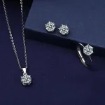 Three-piece jewelry suit Moissanite classic Six-claw Earring, Necklace, Ring