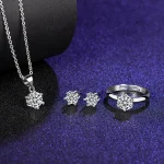 Three-piece jewelry suit Moissanite classic Six-claw Earring, Necklace, Ring - Image 2