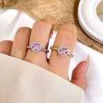 Pink Stone Heart Shape Lovely Zircon Pandora Adjustable Finger Ring for Women - Image 2