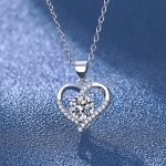 Fashion Heart Pendant Necklace Set with Earrings and Adjustable Ring, Synthetic Zirconia - Image 3