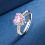 Pink Stone Heart Shape Lovely Zircon Pandora Adjustable Finger Ring for Women