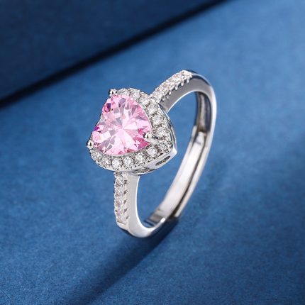 Pink Stone Heart Shape Lovely Zircon Pandora Adjustable Finger Ring for Women