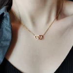 Korean Minimalist Love Double Button Necklace For Women's - Image 4