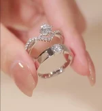 Crown Royal Couple Rings, Four-claw Simulation Zircon Diamond Ring - Image 3
