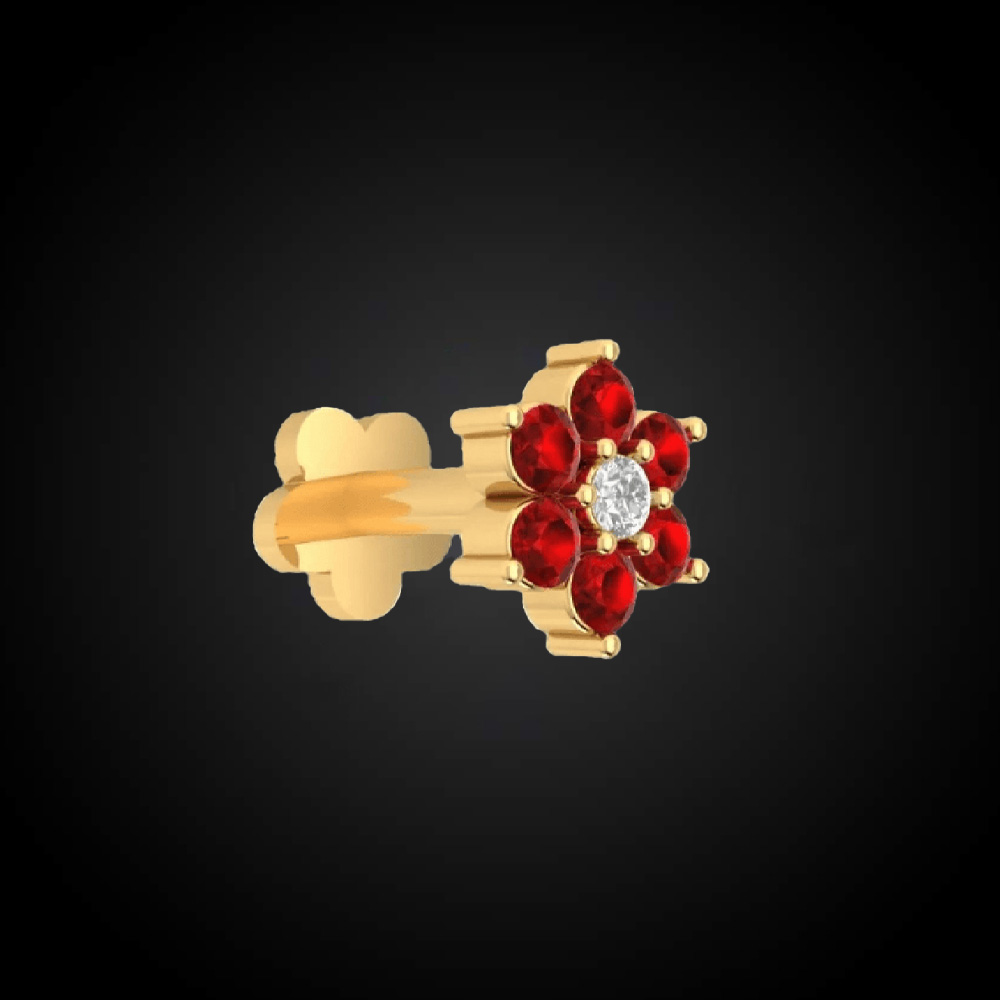 pr 3 Italian Diamond Red Seven Stone Nose Pin - Image 1