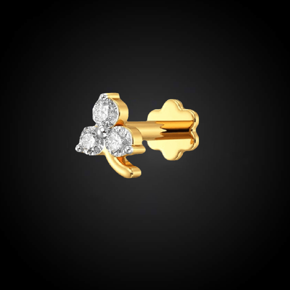 pr2-1 Italian Diamond Three Stone Leaf Nose Pin - Image 1